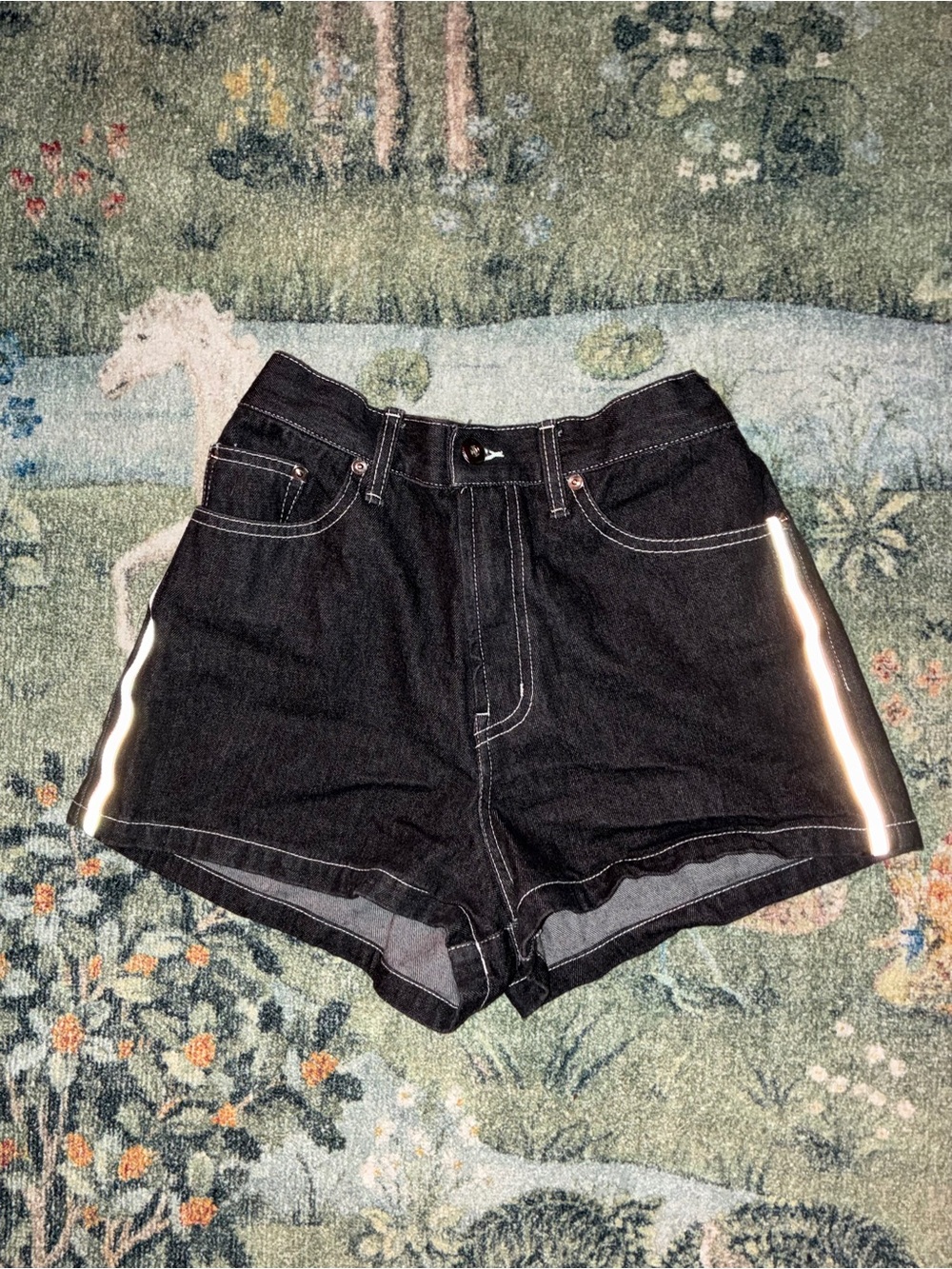 Plasma Sphere Black Denim Shorts Size 1 XS Reflective High Rise Y2K Korean